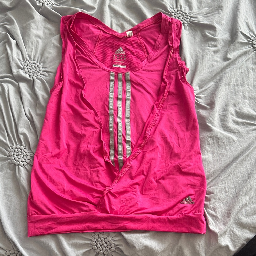 Adidas Women's Bright Pink Tank Top with Silver Accents